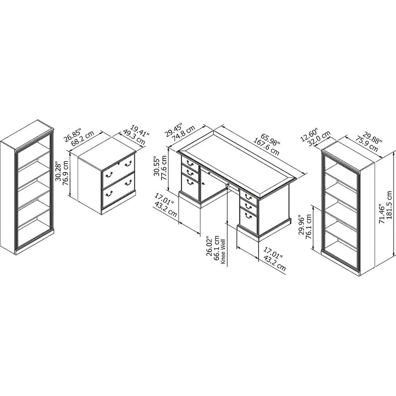 Bush Furniture Saratoga Executive Desk, Lateral File Cabinet and Two 5 Shelf Bookcases in Harvest Cherry