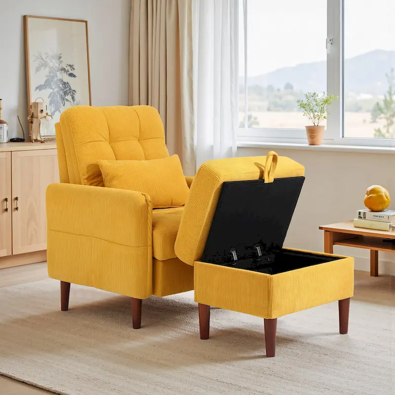 UIXE Modern Lounge Chair Accent Chair and Stroage Ottoman With Adjustable Backrest