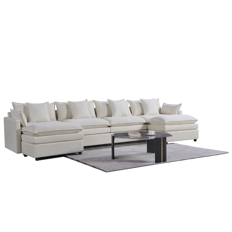 Spacious 142.52 U-Shaped Chenille Sectional Sofa with Double Cushions, Convertible Chaise and Ottomans