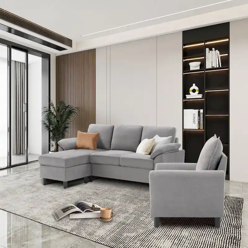 3-Piece Living Room Sectional Sofa Set with Chair and Ottoman