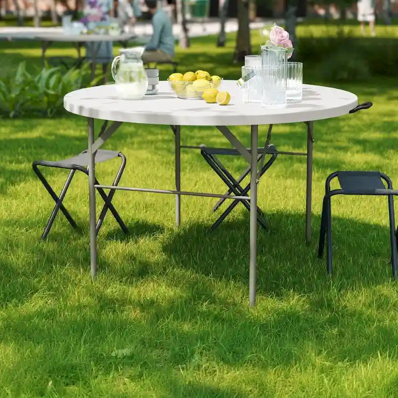 4-Foot Round Bi-Fold Plastic Event Folding Table with Handle
