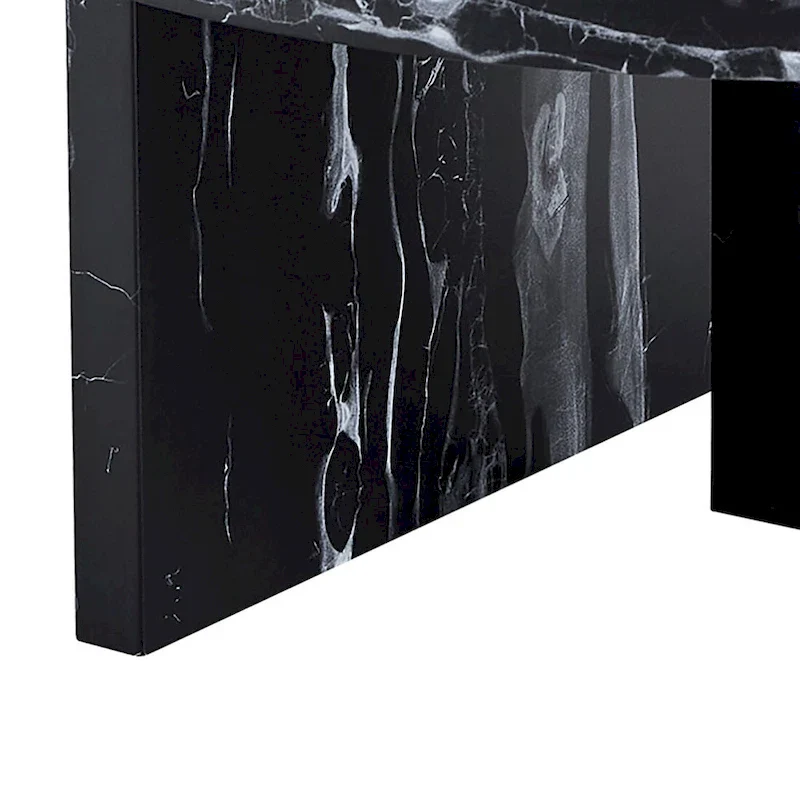 Modern Stylish Wooden Round Coffee Table with Imitation Marble Veneer Surface