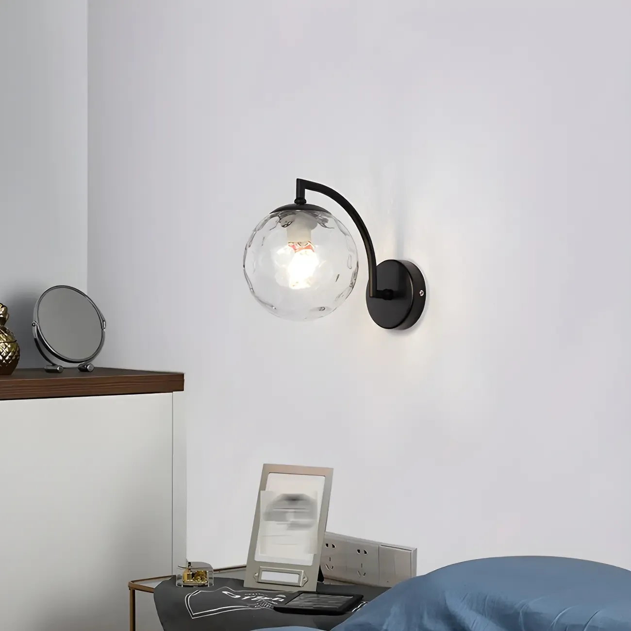 Mini Modern Globe Glass Metal Arc Vanity Wall Light