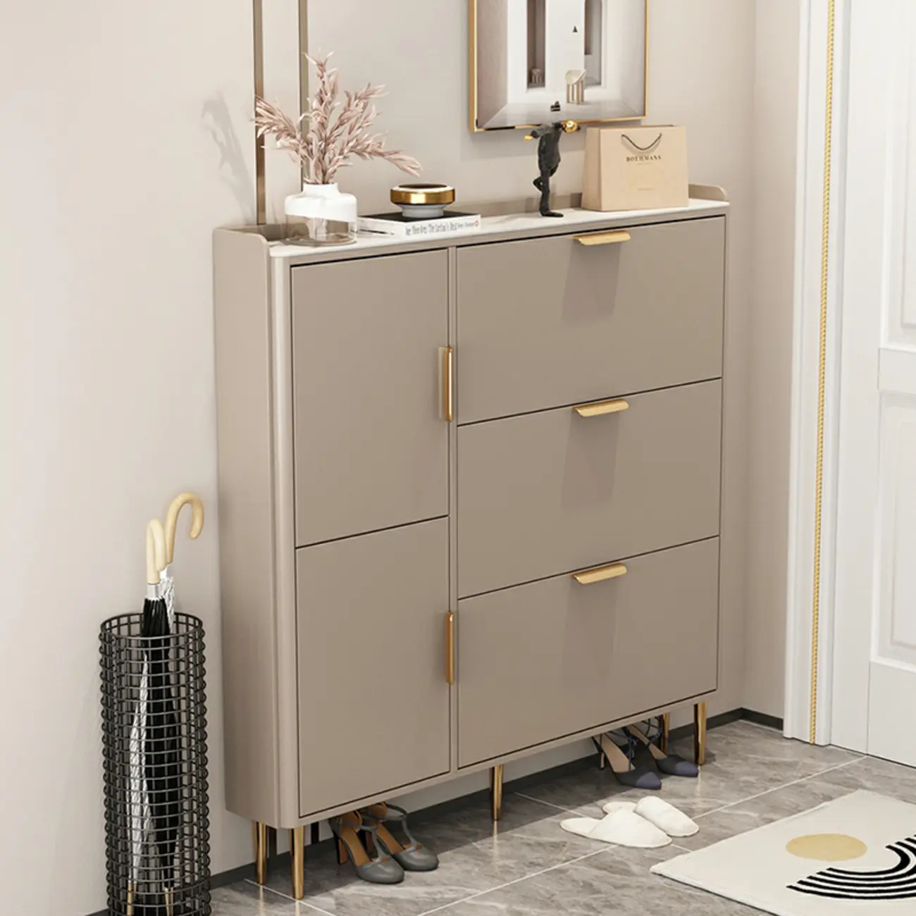 Wooden Drop Front Shoe Cabinet with Metal Legs