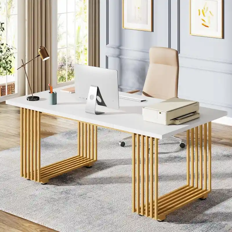 70.9 Inches Modern Office Desk Executive Desk with Gold Metal Legs