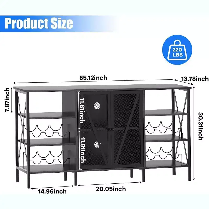 Acekool Industrial Bar Cabinet , Wine Rack Sideboard with Storage Shelves for Dining Room or Living Room