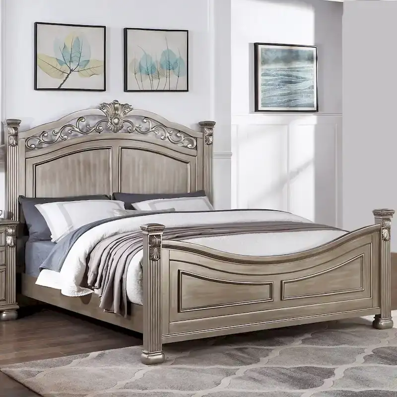 Wood Bed in Antique Silver