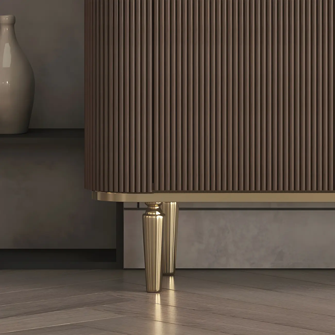 Glam Brown Wooden Sideboard with Marble Top