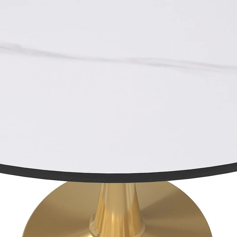 LeisureMod Round Dining Table 40 Sintered Stone Tabletop in Gold Steel Bistro Series