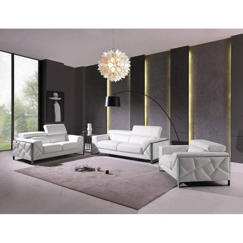 HomeRoots 89 White Italian Leather Sofa With Silver Legs - 35 H x 89 W x 43 D