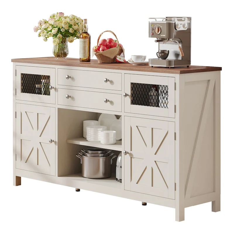 Farmhouse Buffet Cabinet with Storage, 2 Drawers Sideboard for Kitchen Dining Room