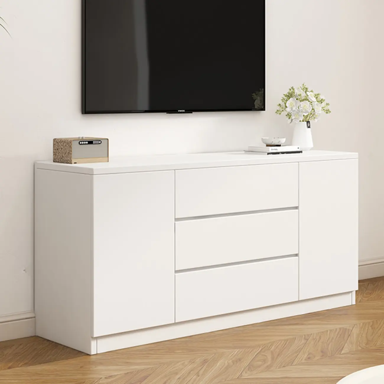 Modern Wooden TV Stand with Shelves and Cabinets