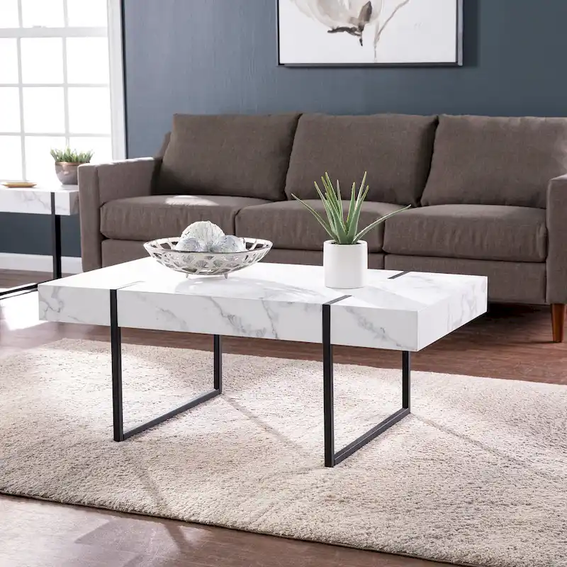 SEI Furniture Kiernan Modern Faux Marble Coffee Table