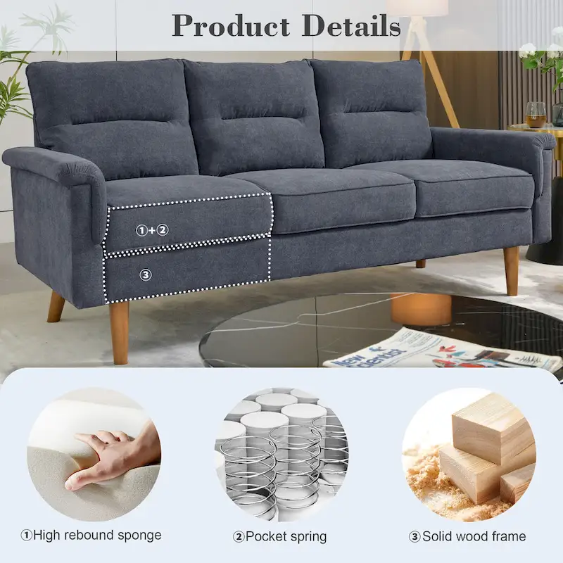 Brown Faux Leather 3-Seater Sofa with Wood Legs