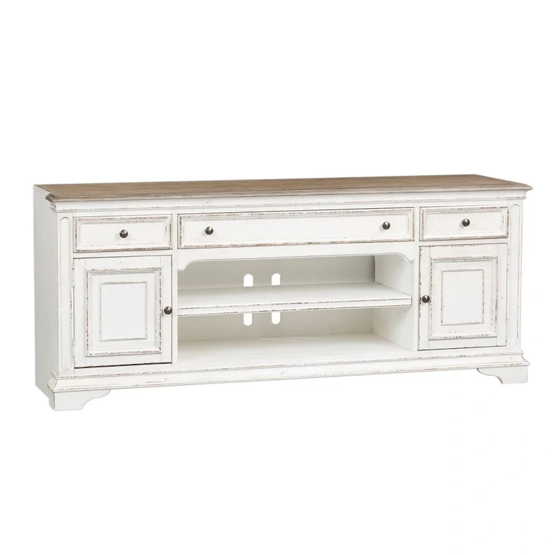 Magnolia Manor Antique White & Weathered Bark Entertainment TV Stand - 73 Wide
