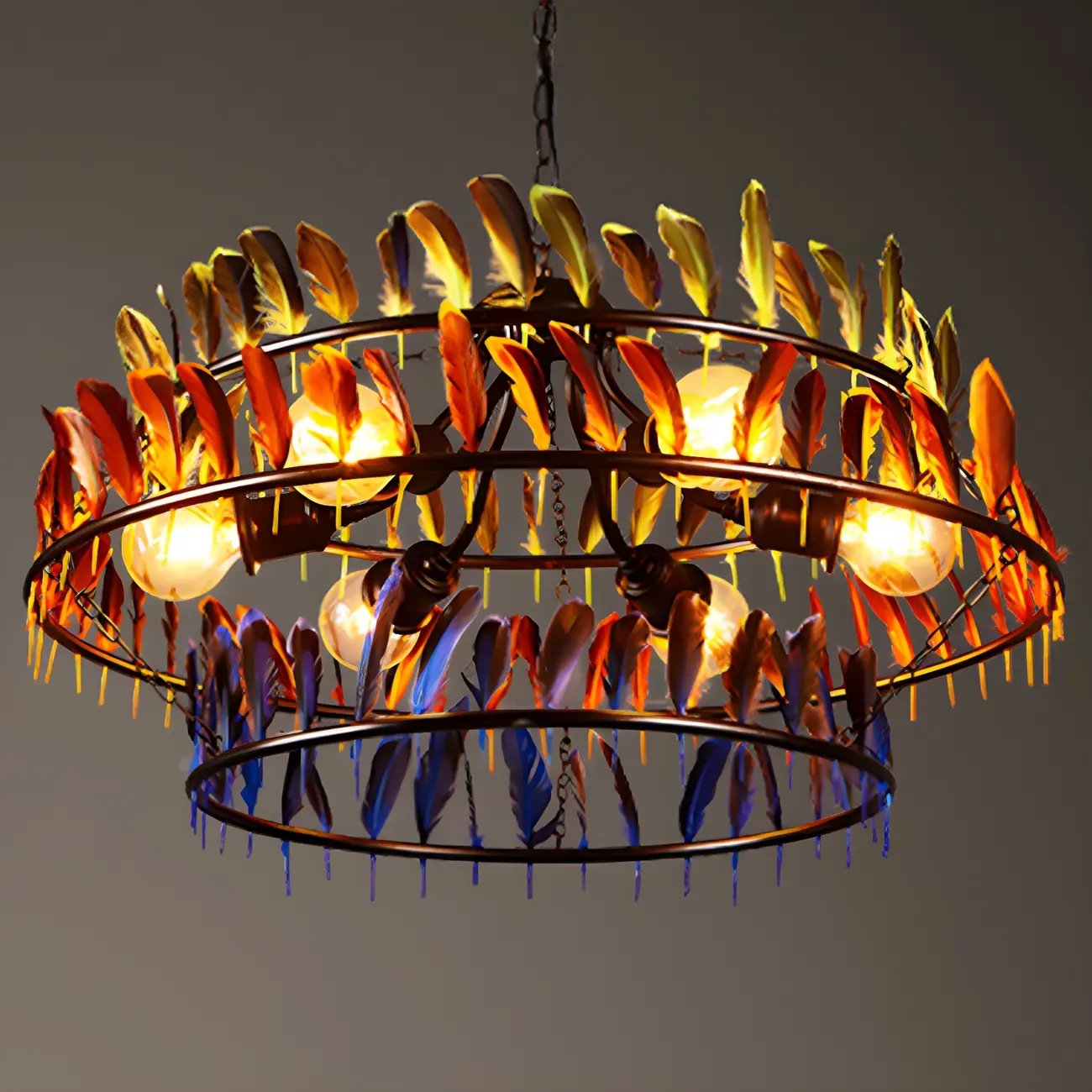 Art Deco 2-Tier Feather Hoop Chandelier with Adjustable Chain