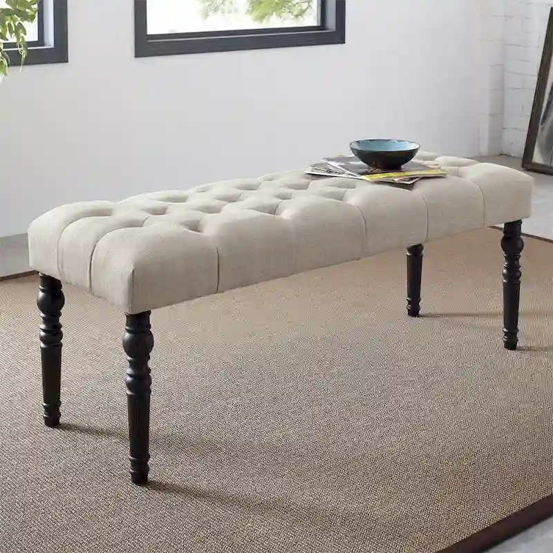 Fabric Tufted Turned Leg Dining Bench