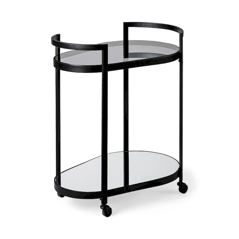 Eleonore Black Metal Frame Two-Tier w/Glass Shelves Bar Cart