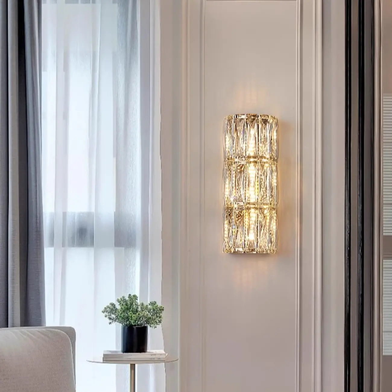 Direct-wired Steel Wall Sconce with Crystal Shade
