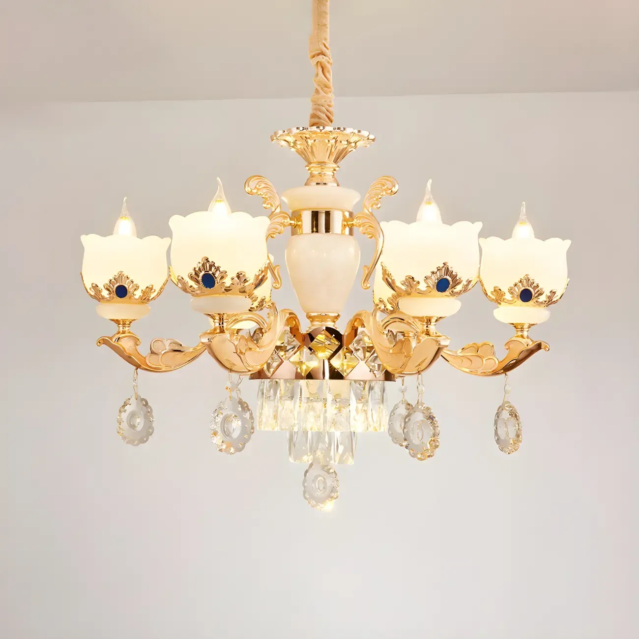 Gold Crystal Classic Glass Chandelier with Beads