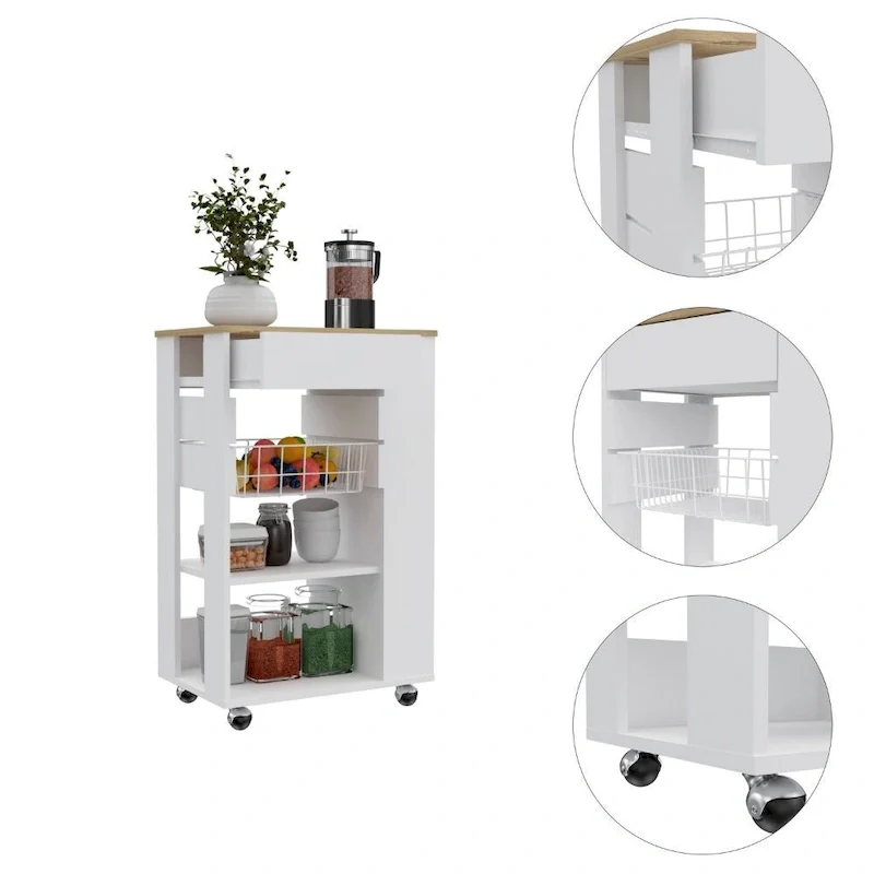5-Shelf 1-Drawer Kitchen Cart White and Light Oak