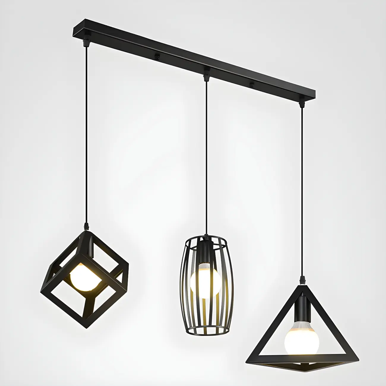 Industrial Black Metal Geometric Kitchen Island Pendant Light