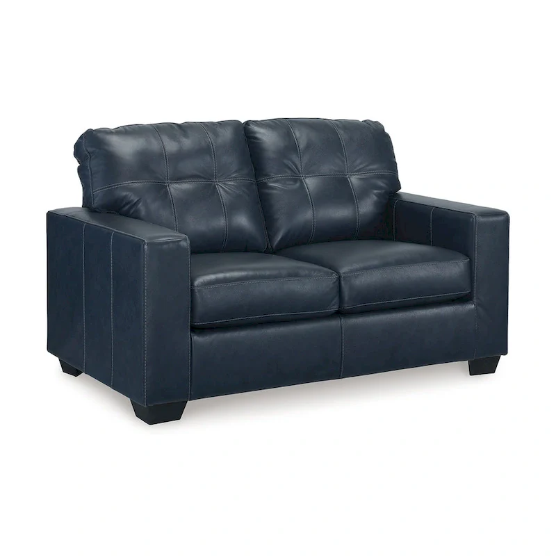 Orion Loveseat, Ocean Blue Tufted Real and Faux Leather Seats, 62 Inch