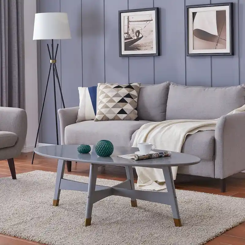 SEI Furniture Rhoda Mid Century Modern Oval Wood Coffee Table