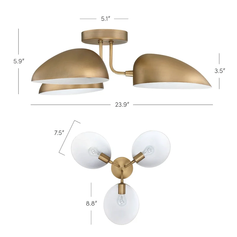 Nathan James Argo Semi Flush Ceiling Mount 3-Light Fixture with Retro Rounded Shade