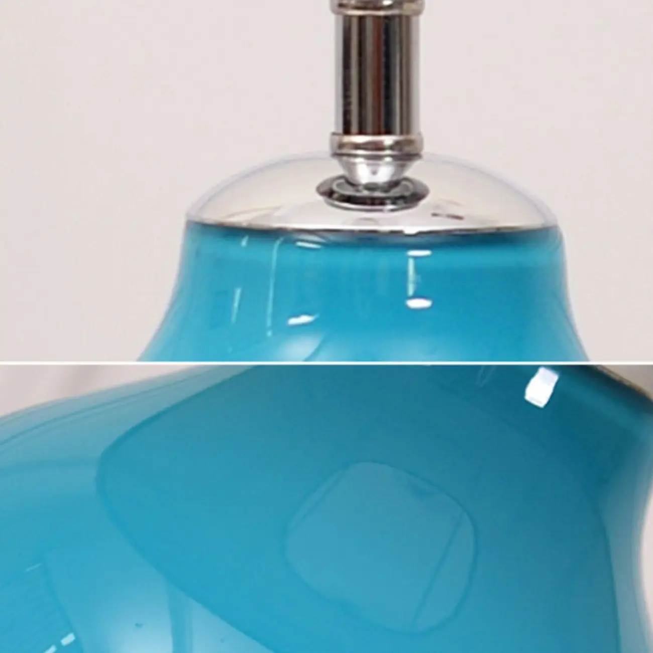 Blue Glass Table Lamp with Leaf Fabric Shade