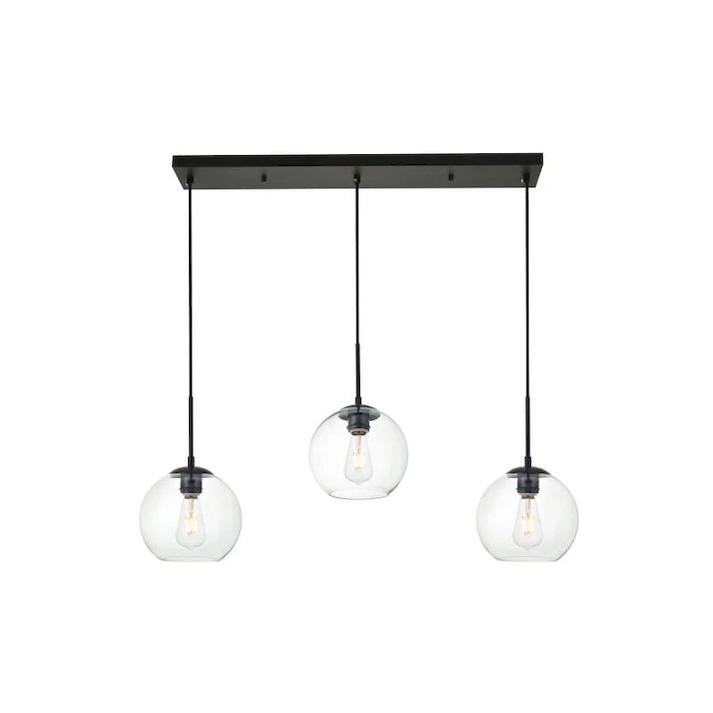 Clear Spherical Glass/ Metal 3-Light 36-inch Pendant