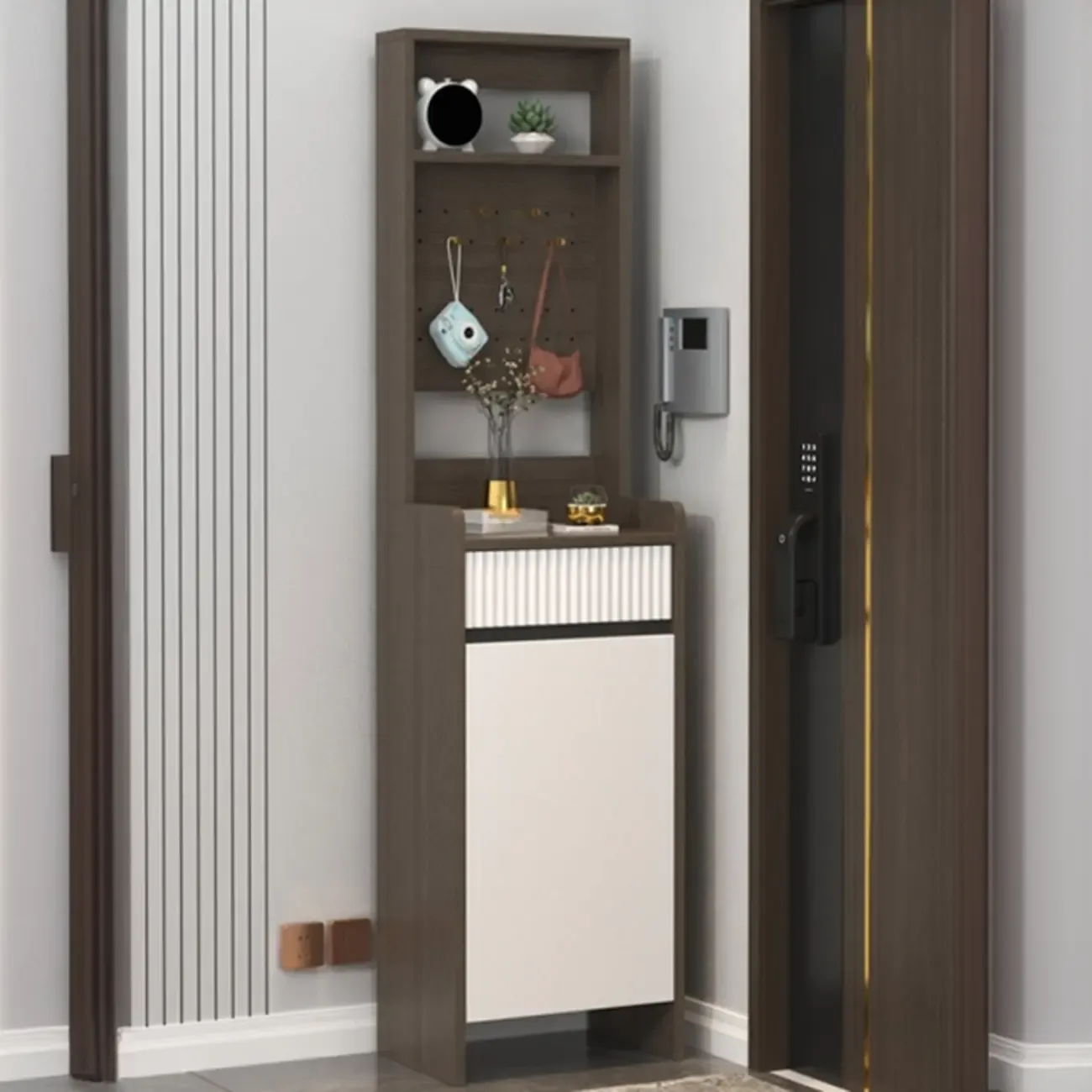 Modern Wood Shoe Cabinet with Drawer and Shelves