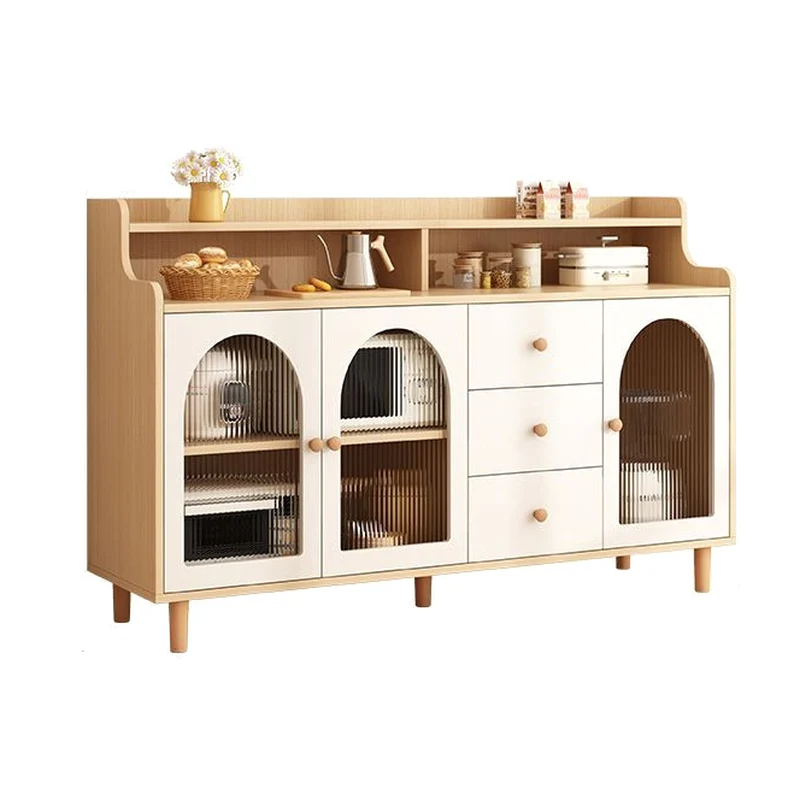 Kitchen Natural Wood Open Shelving 3-Drawer Sideboard