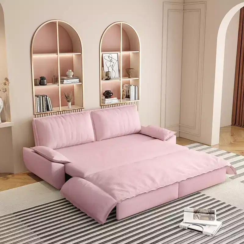 Whisen 3-in-1 Queen Velvet Sleeper Pull Out Sofa Bed, Convertible Loveseat Sofa Couch