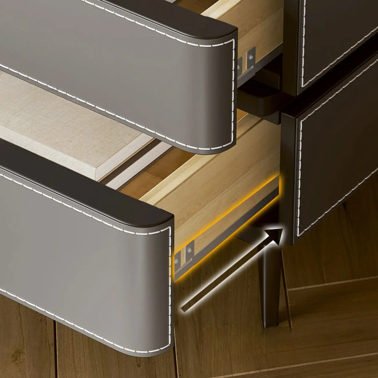 Modern Faux Leather Stone Top 2-Drawer Nightstand