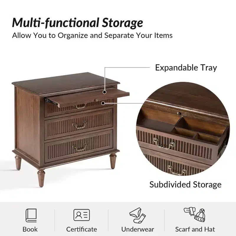 Herlinda 3-Drawer end table with Built-In Outlet Set of 2|ARTFUL LIVING DESIGNS