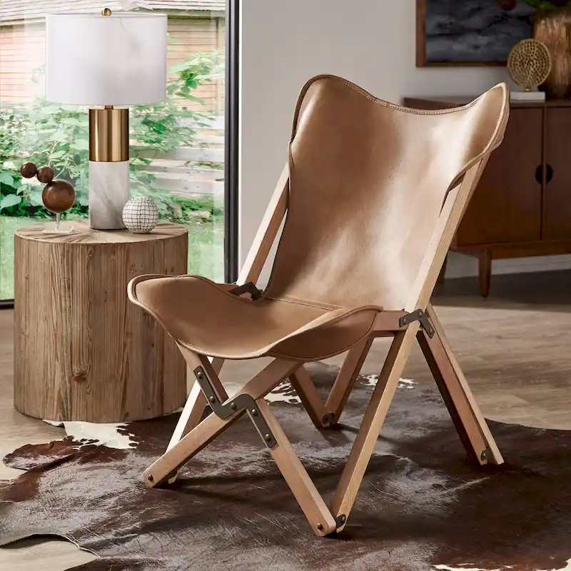 Cantu Genuine Top Grain Leather Tripolina Sling Chair by iNSPIRE Q Modern