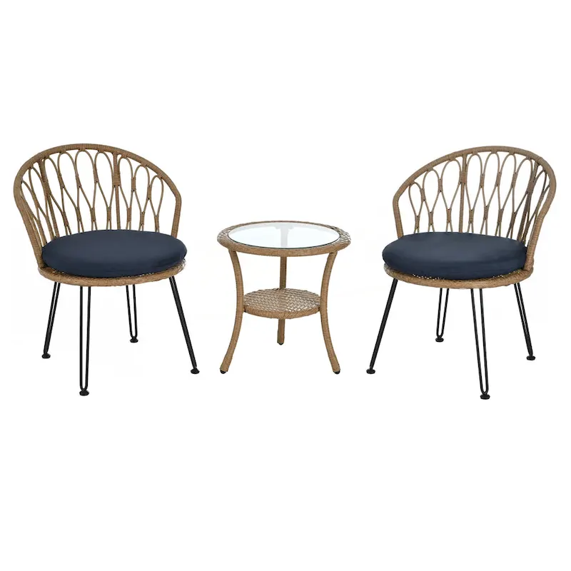 2 Rattan Single Chairs with A Glass Round Table