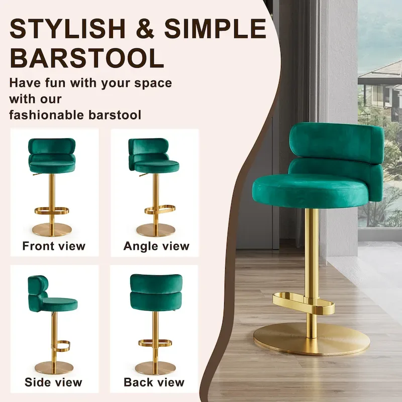 Velvet Counter Bar stool with Height Adjustable and Swivel