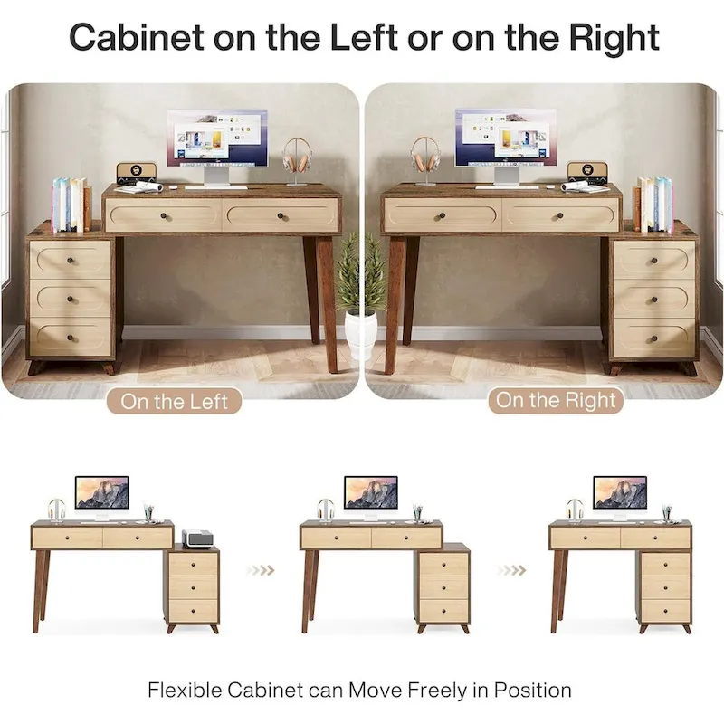 51-Inch Computer Desk with Reversible Drawer Cabinet and Printer Stand