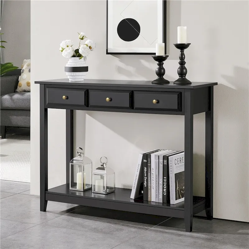 3-Drawer Console Table with Storage Shelf