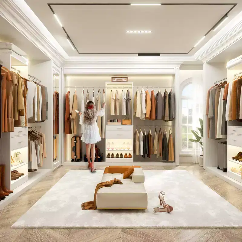 Besiost Closet System with 2 Wooden Drawers and Adjustable Shoes Rack