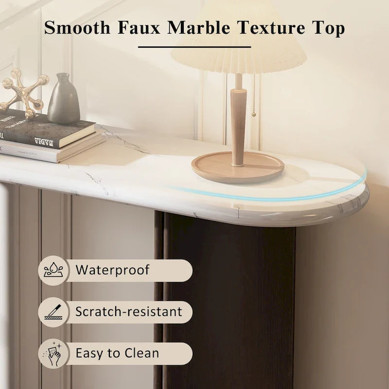 53.9 Console Table with Faux Marble Top & Wood Base