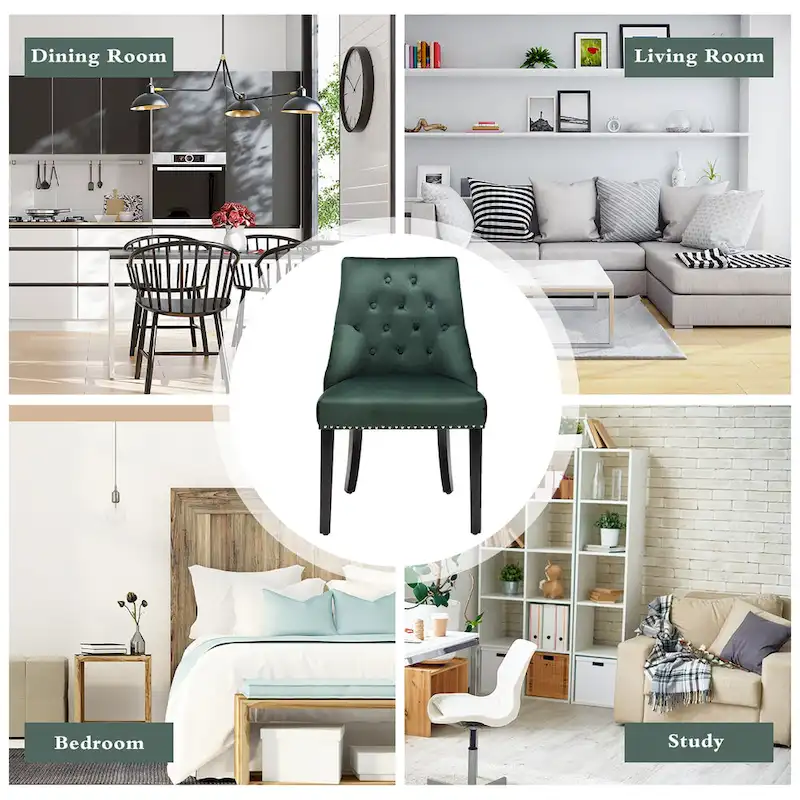 Velvet Dining Chair Upholstered Tufted Armless w/ Nailed Trim & Ring