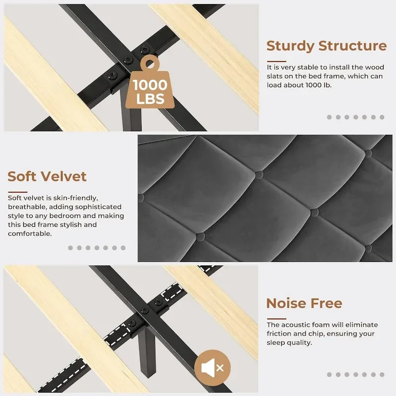 LED Bed Frame with 51.2  Tall Headboard Charging Station