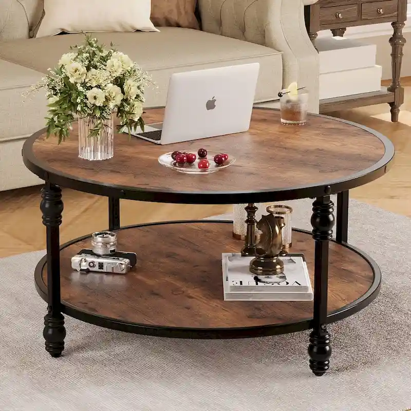 Round Coffee Table Living Room 2-Tier