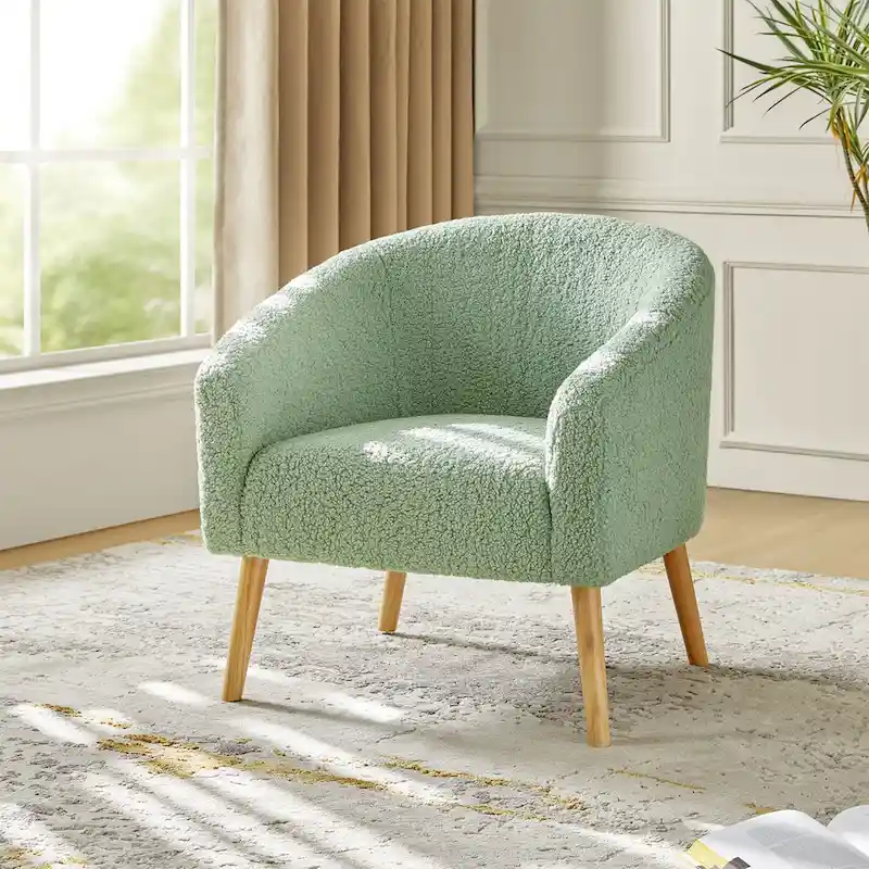Modern 31W Boucle Armchair with Solid Wood Legs