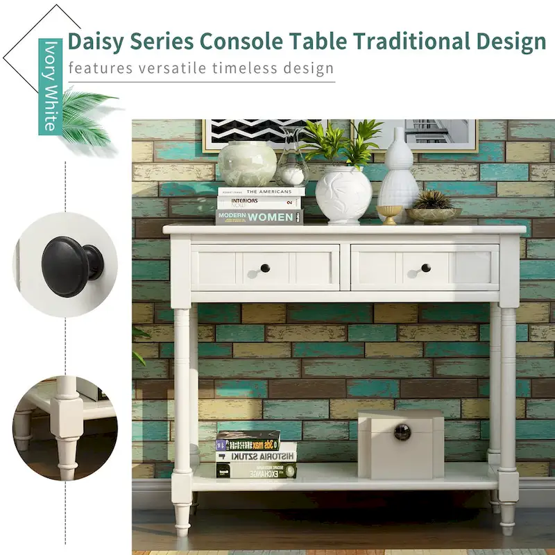 Daisy Series Wood Console Table with Two Drawers and Shelf - 13.80 x 35.43 x 29.90