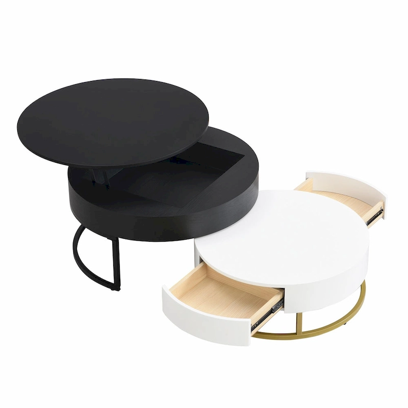 Modern Round Lift-top Nesting Coffee Tables with 2 Drawers
