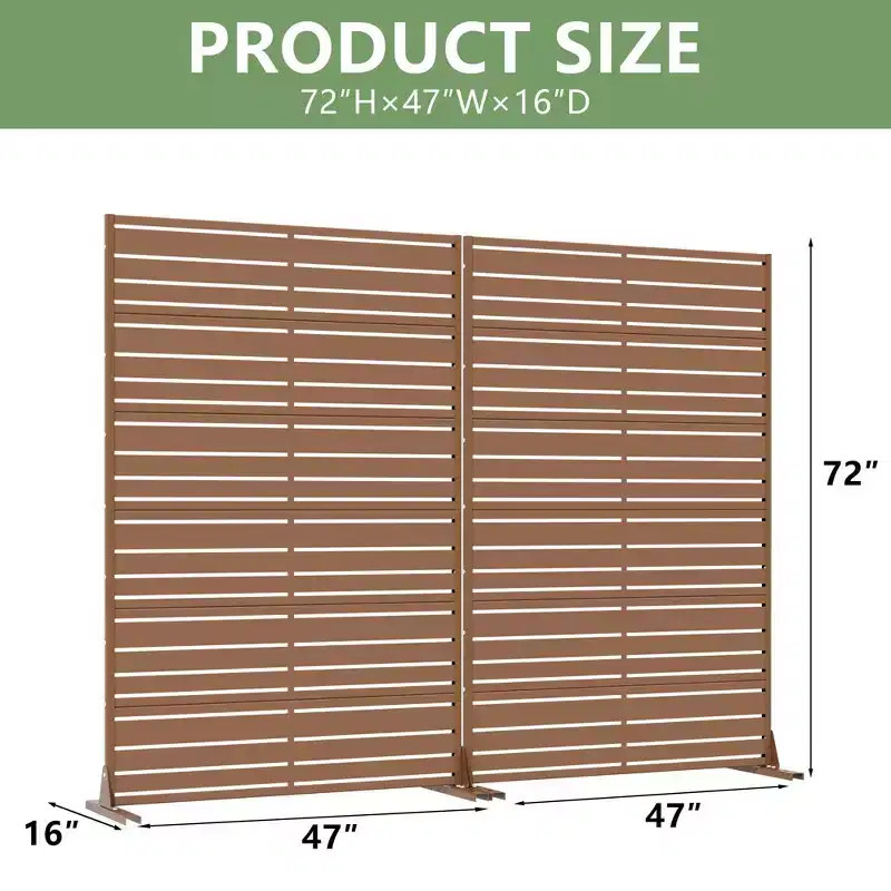 Brown Louvered 6-Panel Room Divider, Double-Sided, Galvanized Steel